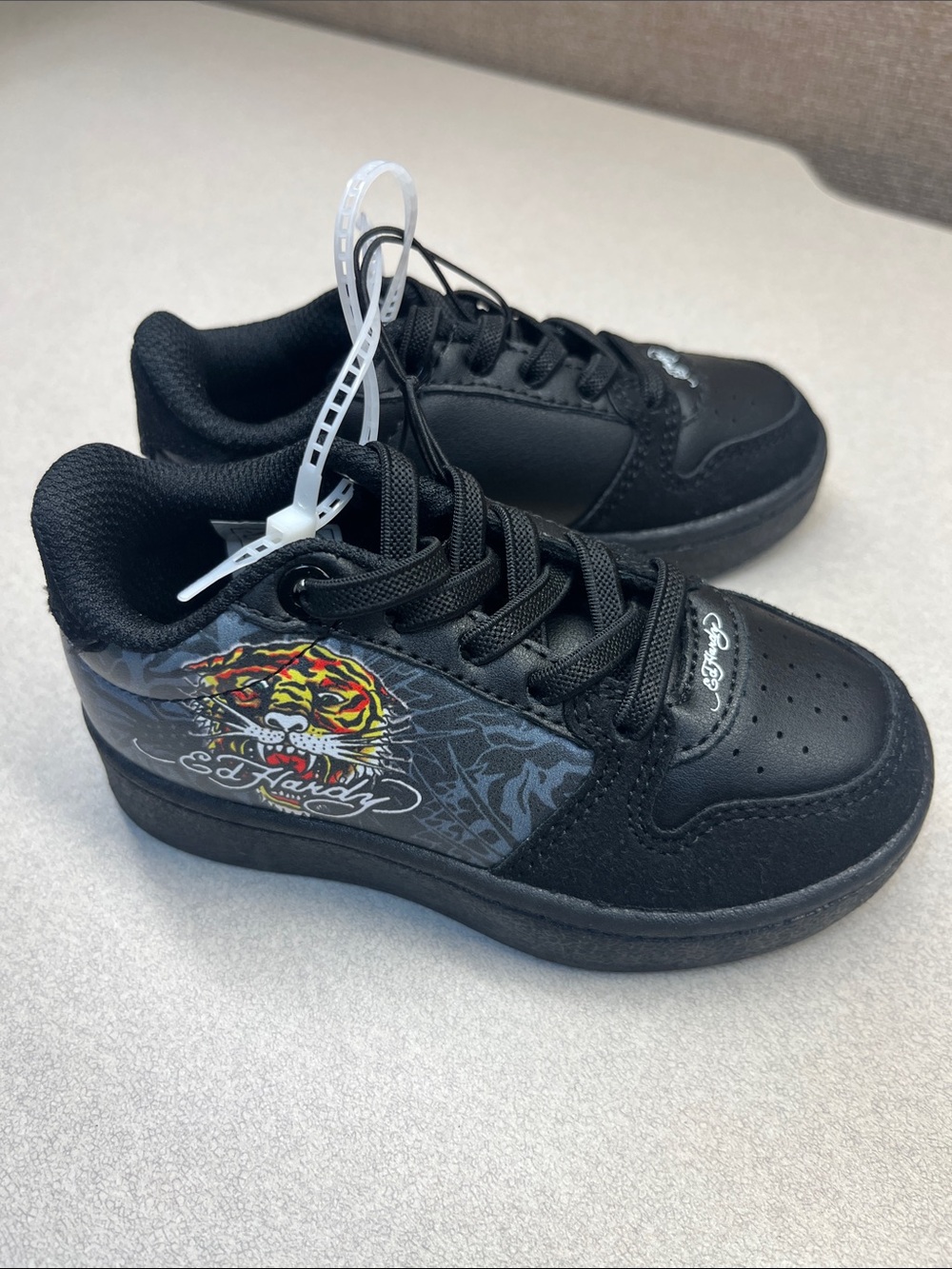 Ed Hardy Black Sneakers with Multicolor Tiger Graphic